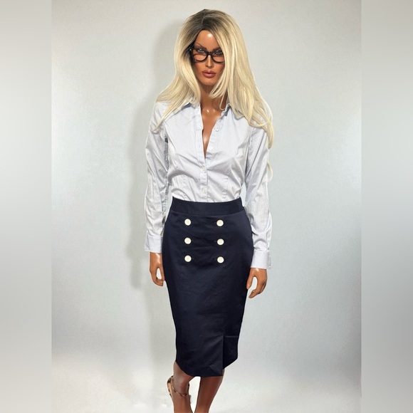 The Limited Pencil Skirt Nautical Navy Buttons NWT Size 2 - Picture 1 of 11